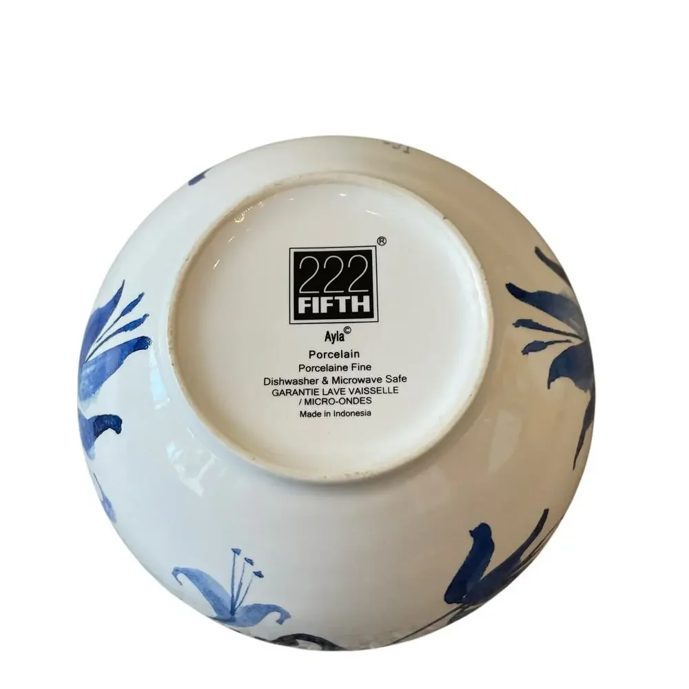 222 Fifth AYLA Blue Floral Porcelain 7in Cereal Bowls Set of 4 Spring Easter New